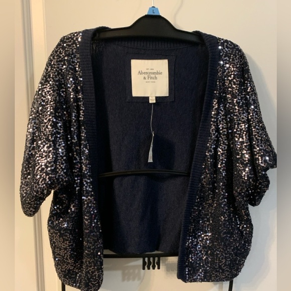 Abercrombie & Fitch Womens Navy Sparkling Crop Cardigan. New with tags, Large. - Picture 4 of 5